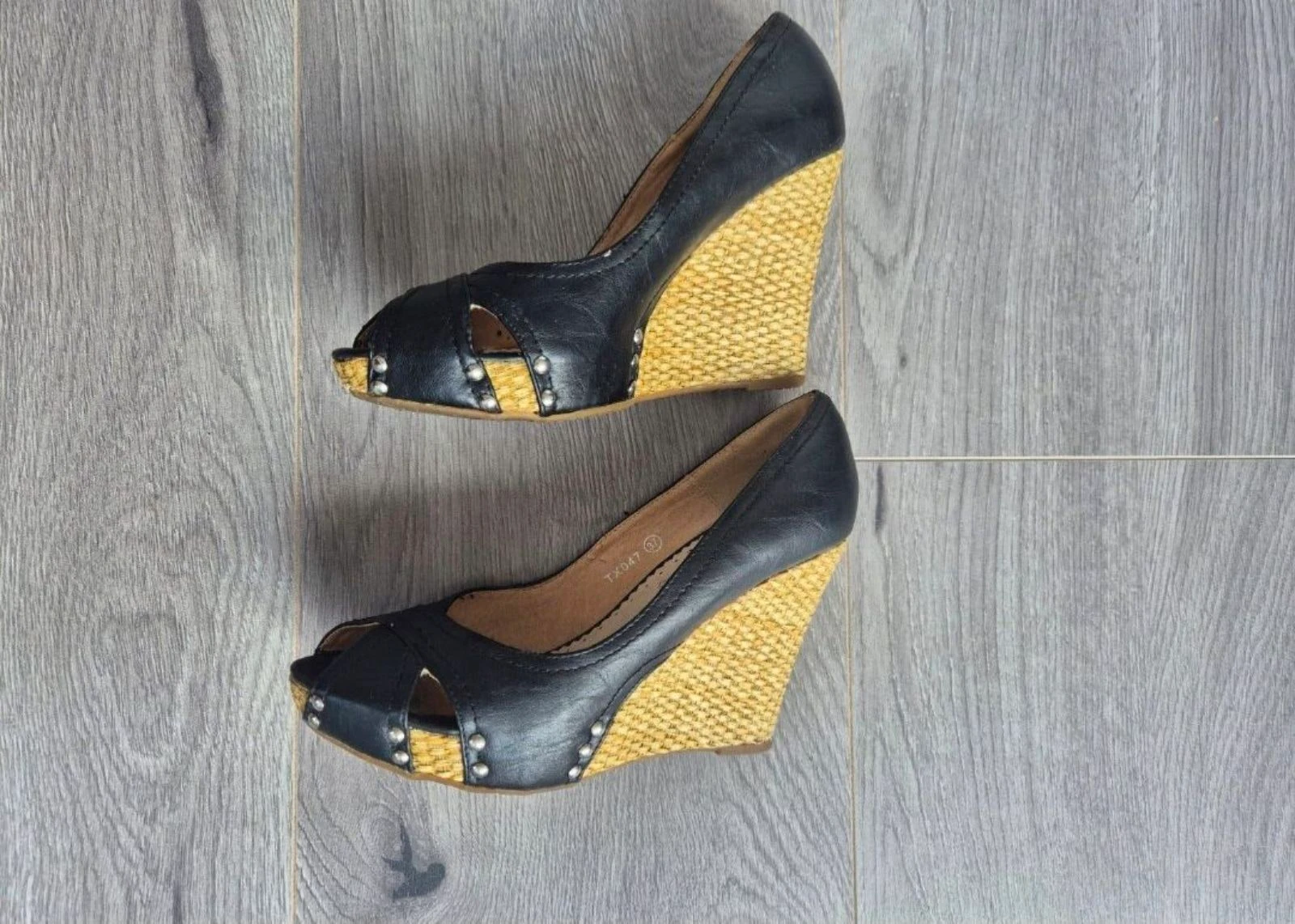 Jumelles Negras de Ante/Cuero Peep-toe con Zuecos/Tacones - Talla 37 – photo 6